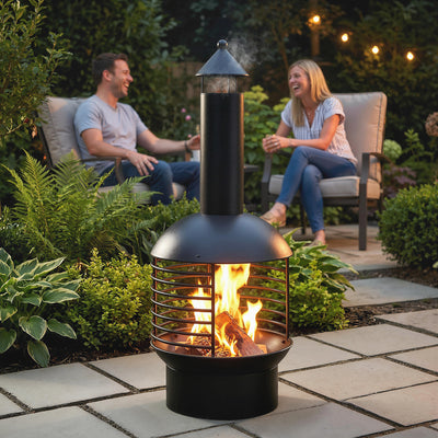 Outsunny Chimney Fire Pit, Portable Wood Burning Firepit with Poker, Charcoal Grid, Outdoor Fireplace for Garden Patio, Black 