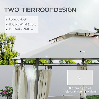 Outsunny 3 x 4m Metal Frame, Two-Tier Roof Gazebo - Cream White