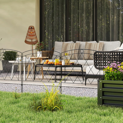 Outsunny Metal Decorative Outdoor Picket Fence Panels Set of 6, Black 