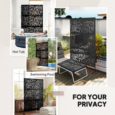 Outsunny Decorative Garden Privacy Screen with Stand, 6.5FT Freestanding Metal Outdoor Divider, Decorative Privacy Panel with Expansion Screws for Garden Pool Hot Tub, Bamboo Style, Black 