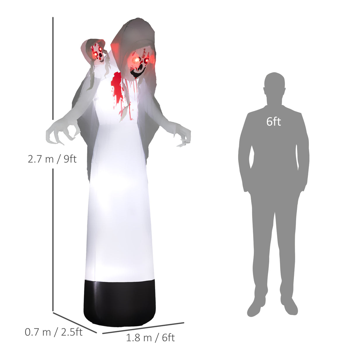 Outsunny 8.9ft Inflatable Three Headed Ghost Halloween Inflatable 