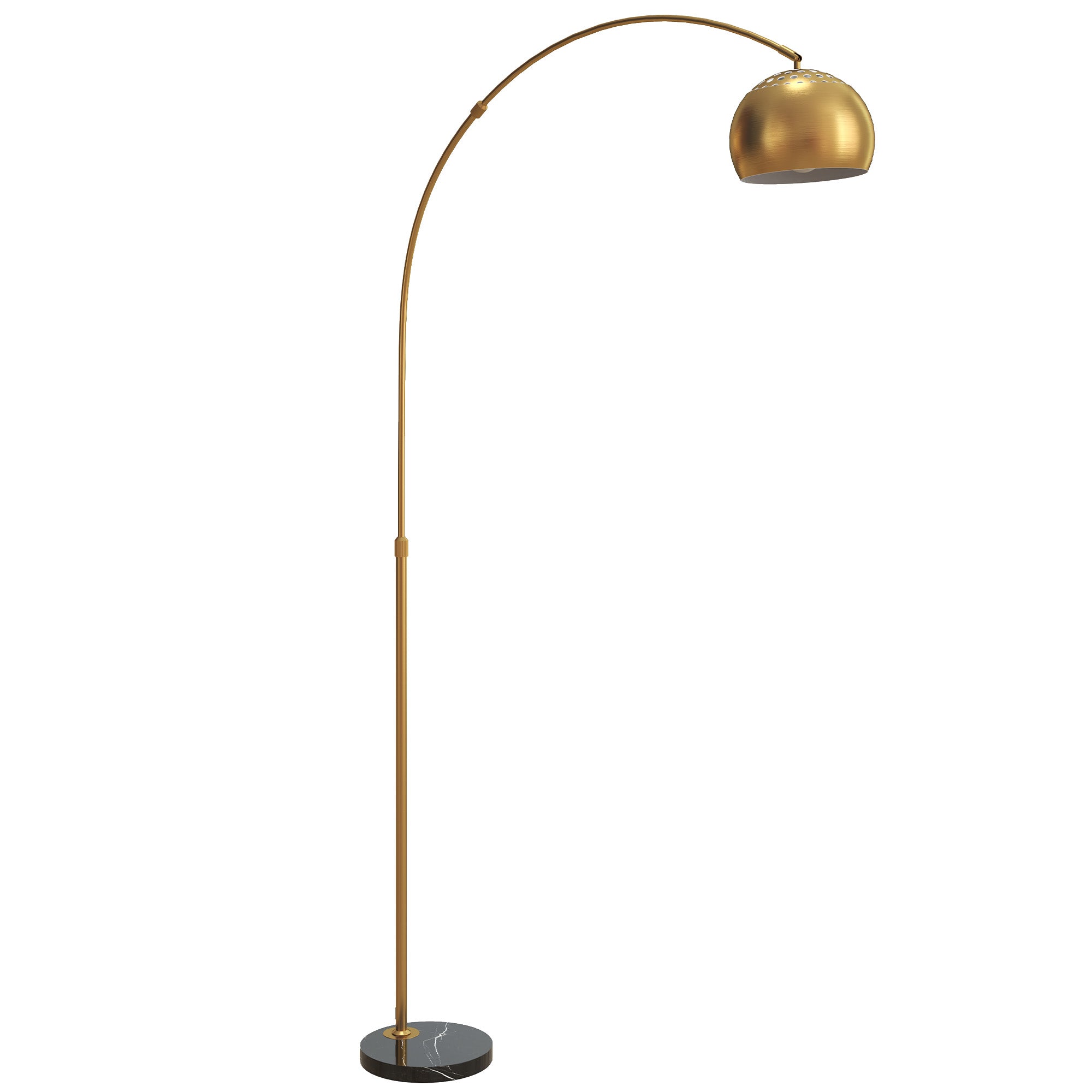 HOMCOM 180cm Arc Floor Lamp for Living Room, Home Offices, Bedrooms, Modern Standing Lamp with Foot Switch, Faux Black Marble Base and Bell Shade, Gold Tone