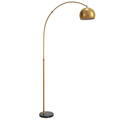 HOMCOM 180cm Arc Floor Lamp for Living Room, Home Offices, Bedrooms, Modern Standing Lamp with Foot Switch, Faux Black Marble Base and Bell Shade, Gold Tone