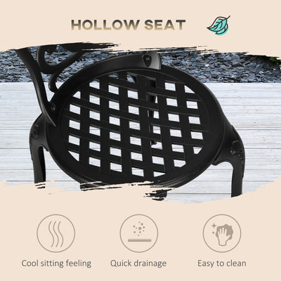 Outsunny 3 Piece Garden Bistro Set, Cast Aluminium Outdoor Furniture Set with Umbrella Hole for Balcony, Porch, Patio, Black 