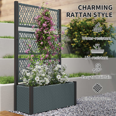 Outsunny Garden Planter Box with Trellis, Liner for Climbing Plants, Vegetables, Flowers, 90 x 35 x 148 cm, Charcoal Grey 