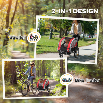 HOMCOM Baby Bike Trailer, Child Bicycle Trailer with 5 Point Harness, Steel Frame, Reflectors, Safety Flag, Hitch Coupler, Red 