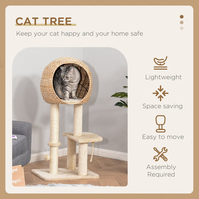 PawHut Cat Tree for Indoor Cats 100cm Kitten Climbing Tower Activity Center with Sisal Scratching Post Condo Perch Hanging Balls Teasing Rope Toy Cushion 