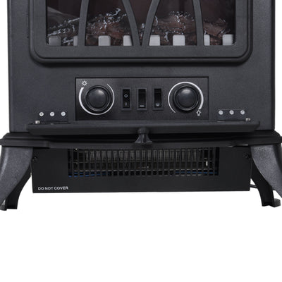 HOMCOM Electric Stove Heater with Realistic Flame Effect, 2000W Portable Indoor Freestanding Electric Fireplace with Adjustable Thermostat, Black 