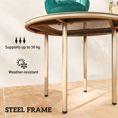 Outsunny Round Small Garden Table, 60cm Outdoor Side Table with Faux Marble Tempered Glass Top, Steel Frame for Garden Patio Balcony, Beige 