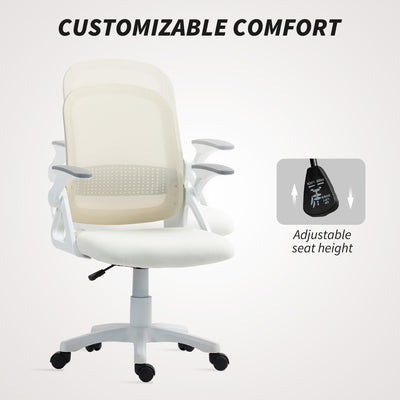 HOMCOM Breathable Mesh Office Chair, Ergonomic Swivel Computer Chair with Flip-up Armrests, Lumbar Back Support for Home/Office, White 