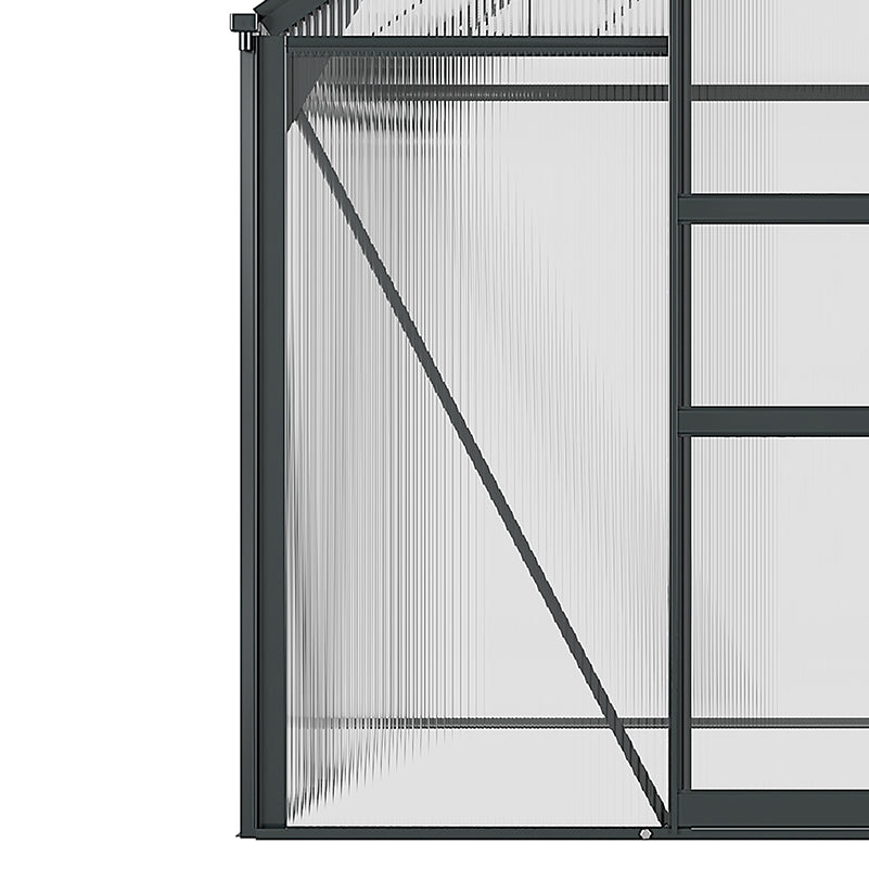 Outsunny 6 x 6ft Polycarbonate Greenhouse, Large Walk-In Green House with Slide Door and Window, Garden Plants Grow House with Aluminium Frame and Foundation, Grey 