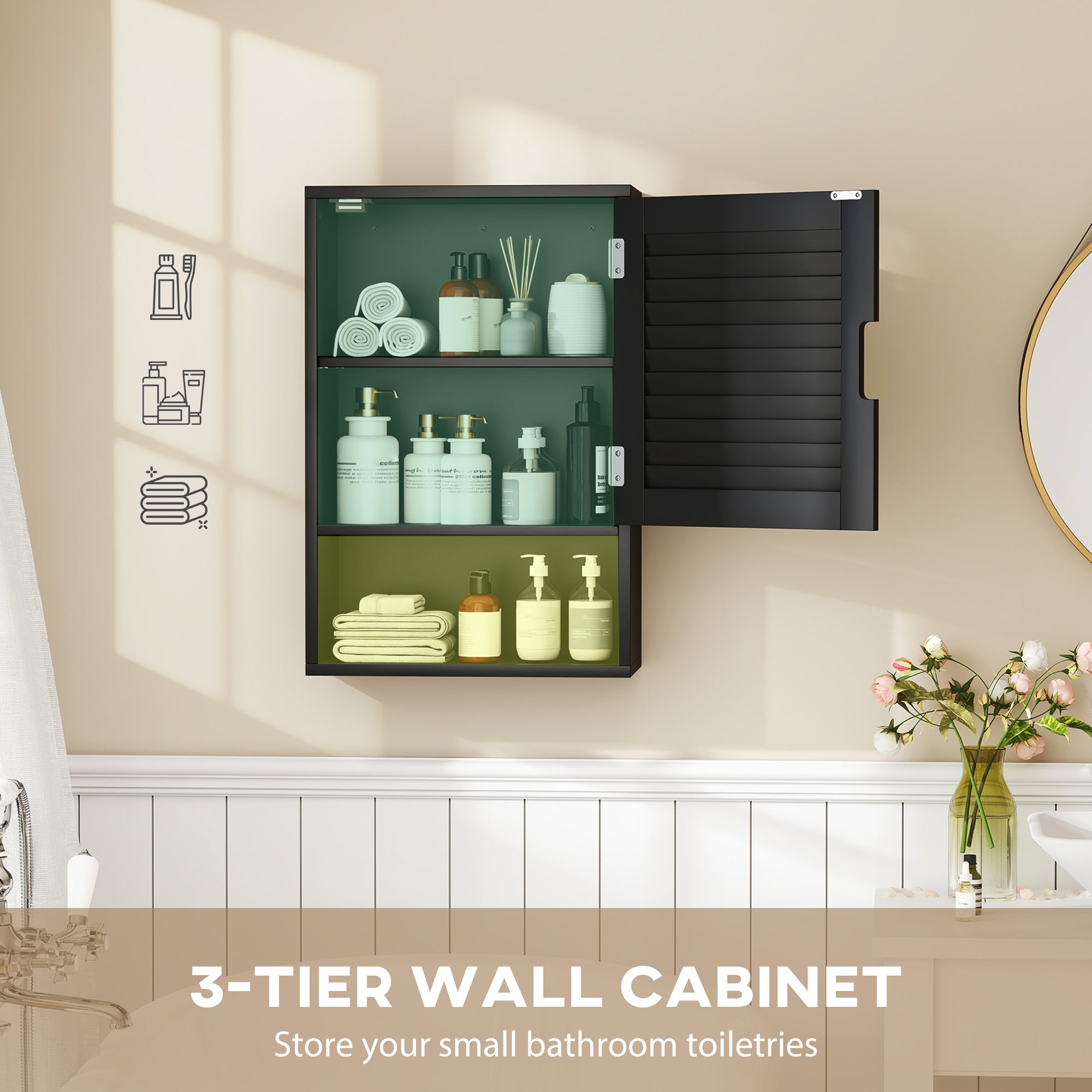 HOMCOM Bathroom Cabinet, Wall Mounted Storage Cabinet with Adjustable Shelves, 40 x 20 x 60 cm, Black 