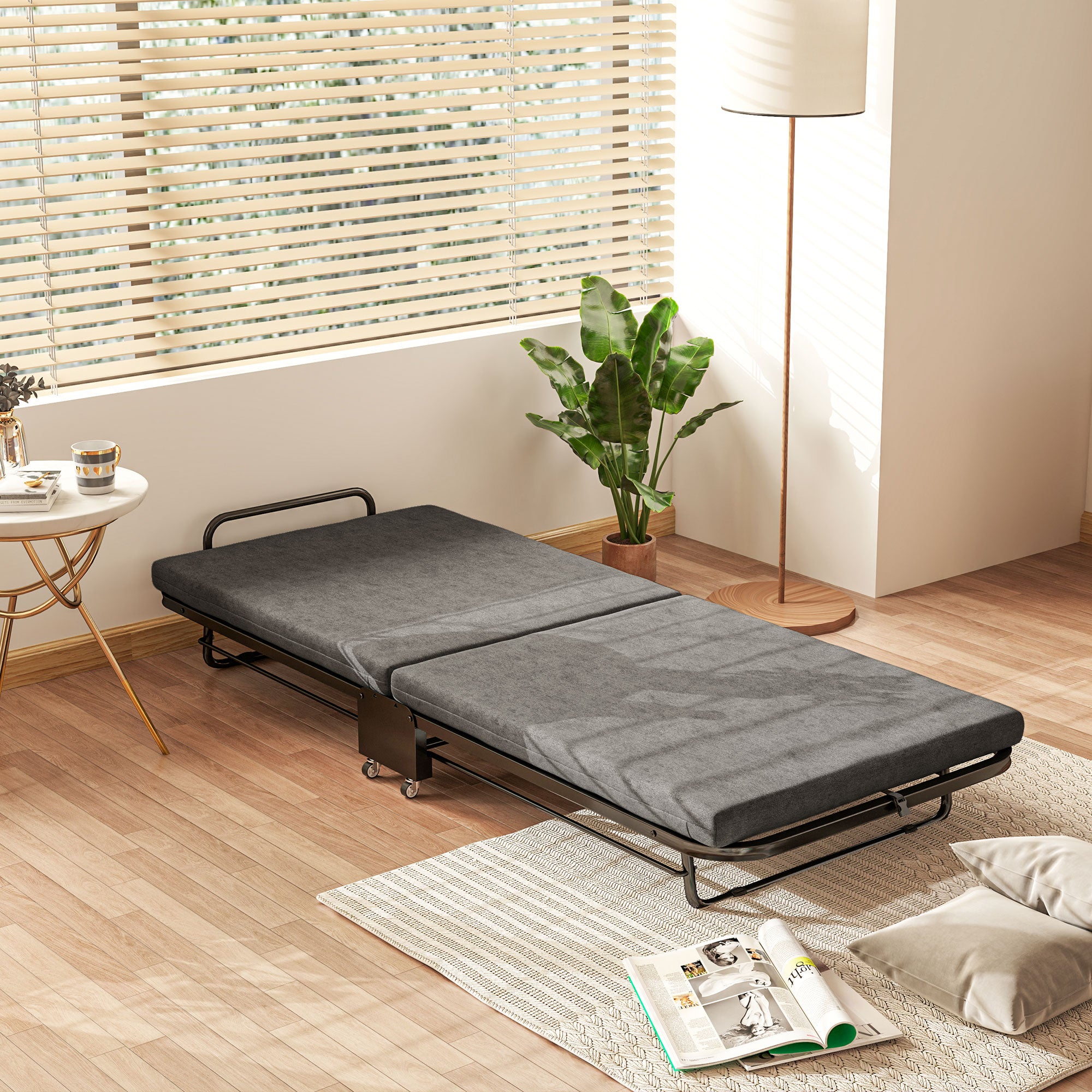 HOMCOM Single Temporary Folding Bed - Grey