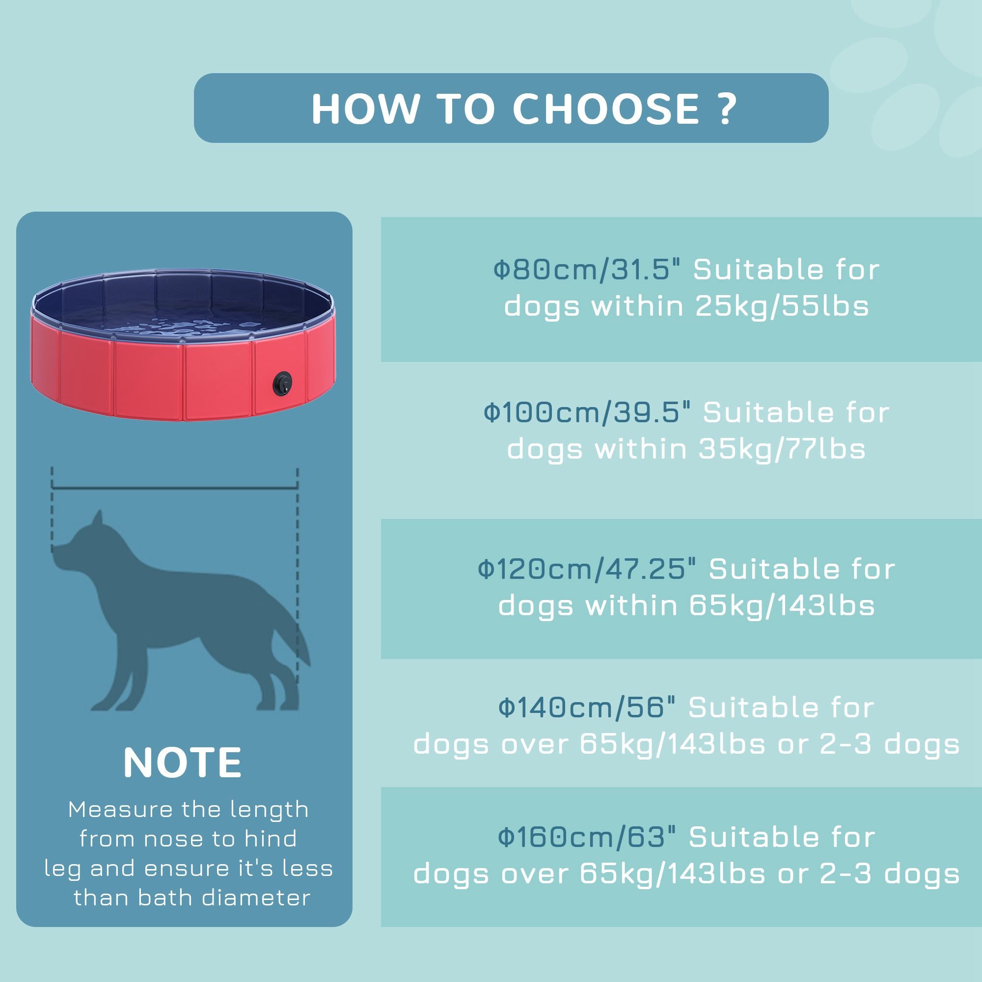 PawHut Foldable Dog Paddling Pool Pet Cat Swimming Pool Indoor/Outdoor Collapsible Summer Bathing Tub Shower Tub Puppy Washer (Φ80 × 20H cm, Red) 