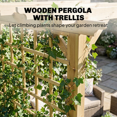 Outsunny 3 x 3 m Wooden Pergola Kit, Garden Pergola Gazebo Arch with Trellis for Climbing Vines, Flowers, Nature Wood Finish 