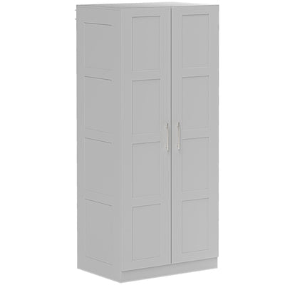 HOMCOM Double Paneled Door Wardrobe, with Shelves - Grey 