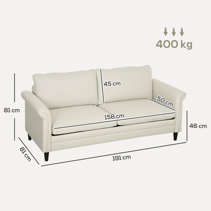 HOMCOM 3 Seater Sofa, Modern Fabric Sofa Couch with Spring Cushion, Rubber Wood Legs, 191cm Upholstered Settee for Living Room, Bedroom, Home Office, Guest Room, Cream White 