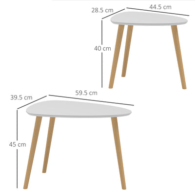 HOMCOM Nesting Coffee Table, Set of 2 Side Tables, Stacking End Tables with Solid Wood Legs, for Living Room Bedroom, Light Grey 