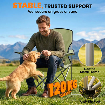 Outsunny Camping Chair Set of 2 Portable Folding Outdoor Camp Chair with Cup Holders and Carry Bag Green 