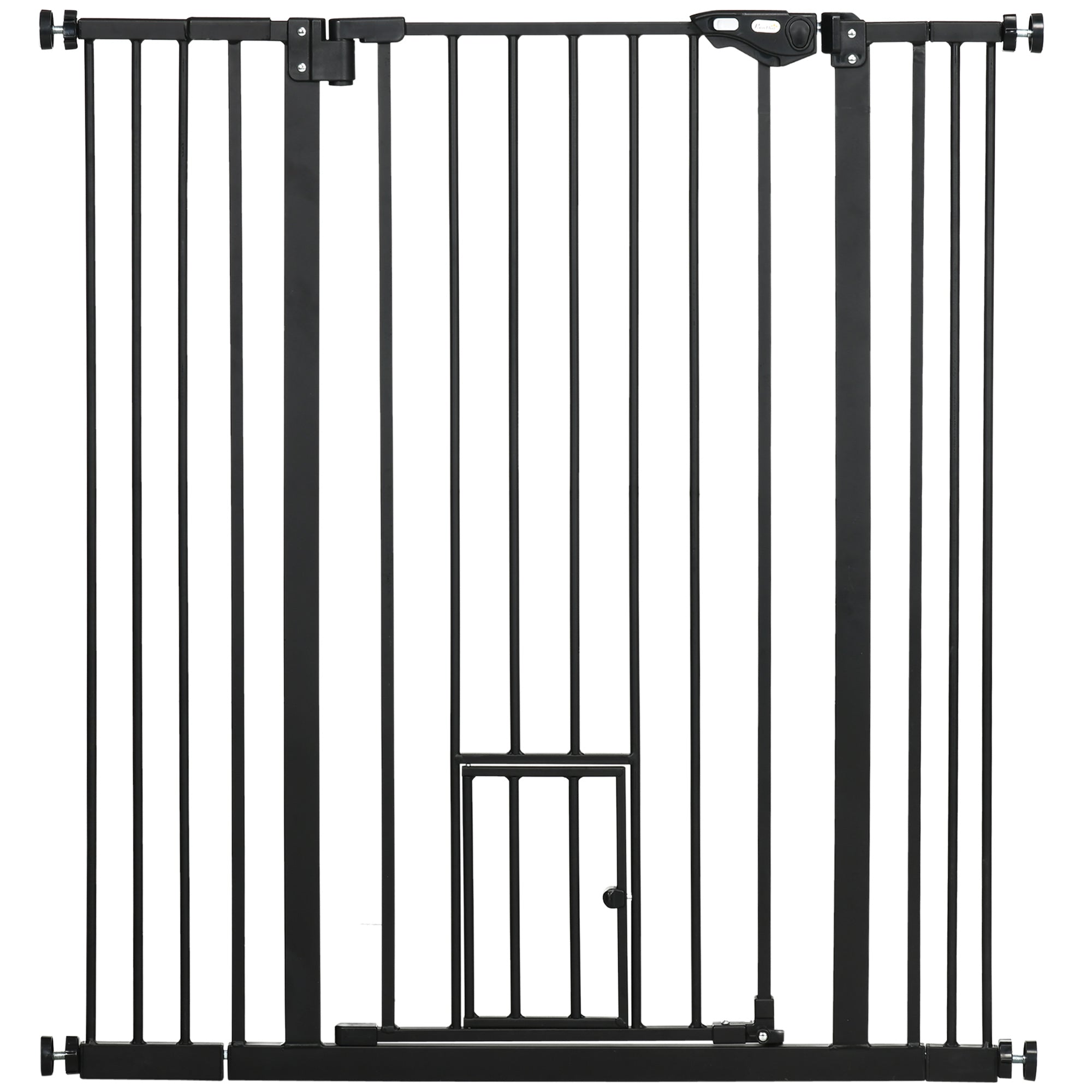 PawHut Extra Tall Pet Gate, Indoor Dog Safety Gate, with Cat Flap, Auto Close, 74-101cm Wide - Black 