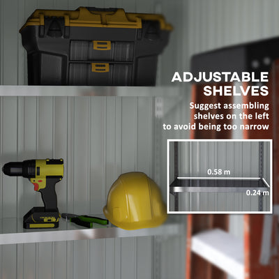 Outsunny Metal Garden Shed, Outdoor Lean-to Shed for Tool Motor Bike, with Adjustable Shelf, Lock, Gloves, 5'x3'x6', Brown 