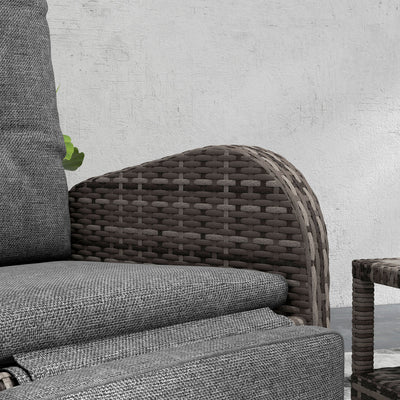 Outsunny 2 Seater Patio Rattan Chaise Lounge Sofa Set with Fabric Cushion, Grey and Brown 