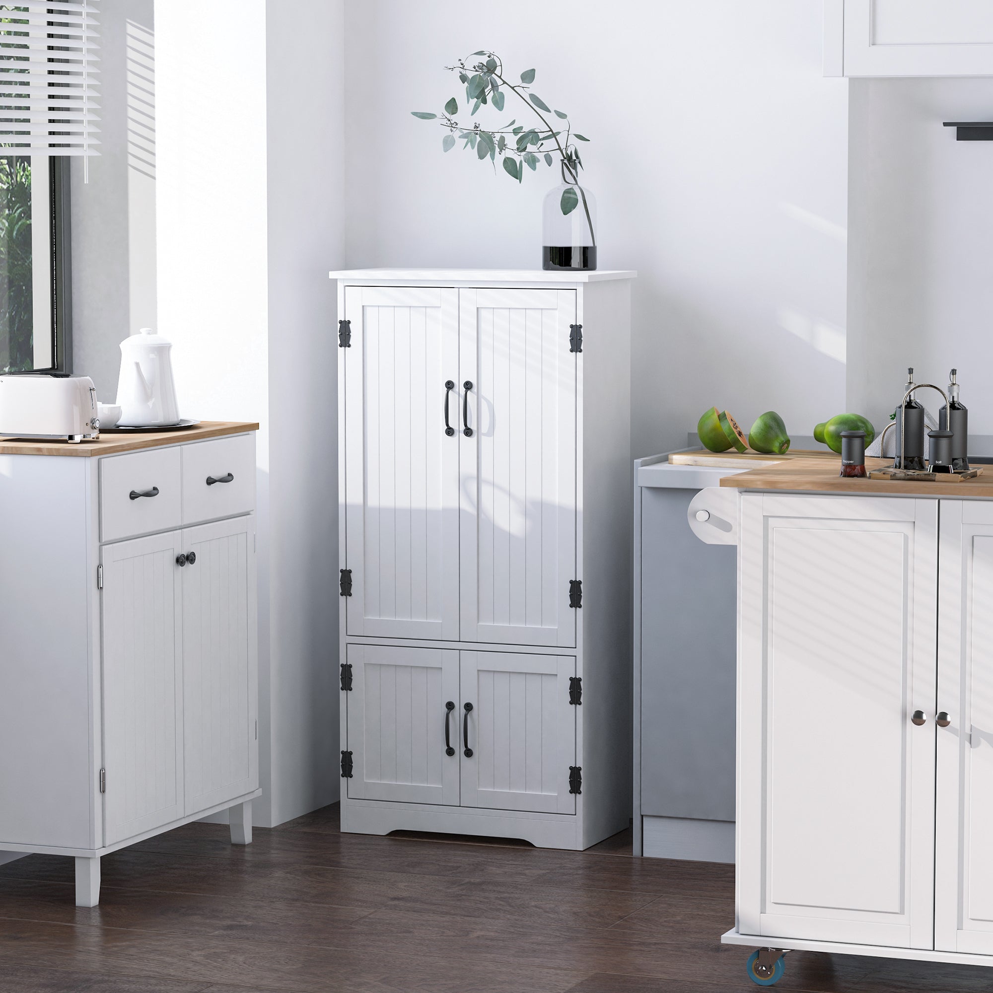 HOMCOM Accent Floor Storage Cabinet Kitchen Cupboard with Adjustable Shelves and 2 Lower Doors, White 