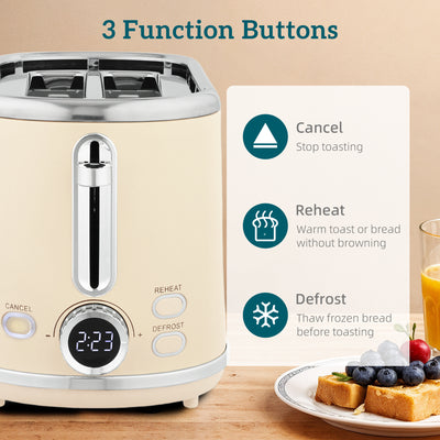 HOMCOM Polished Retro 40-100°C Kettle and Toaster Set - Cream 