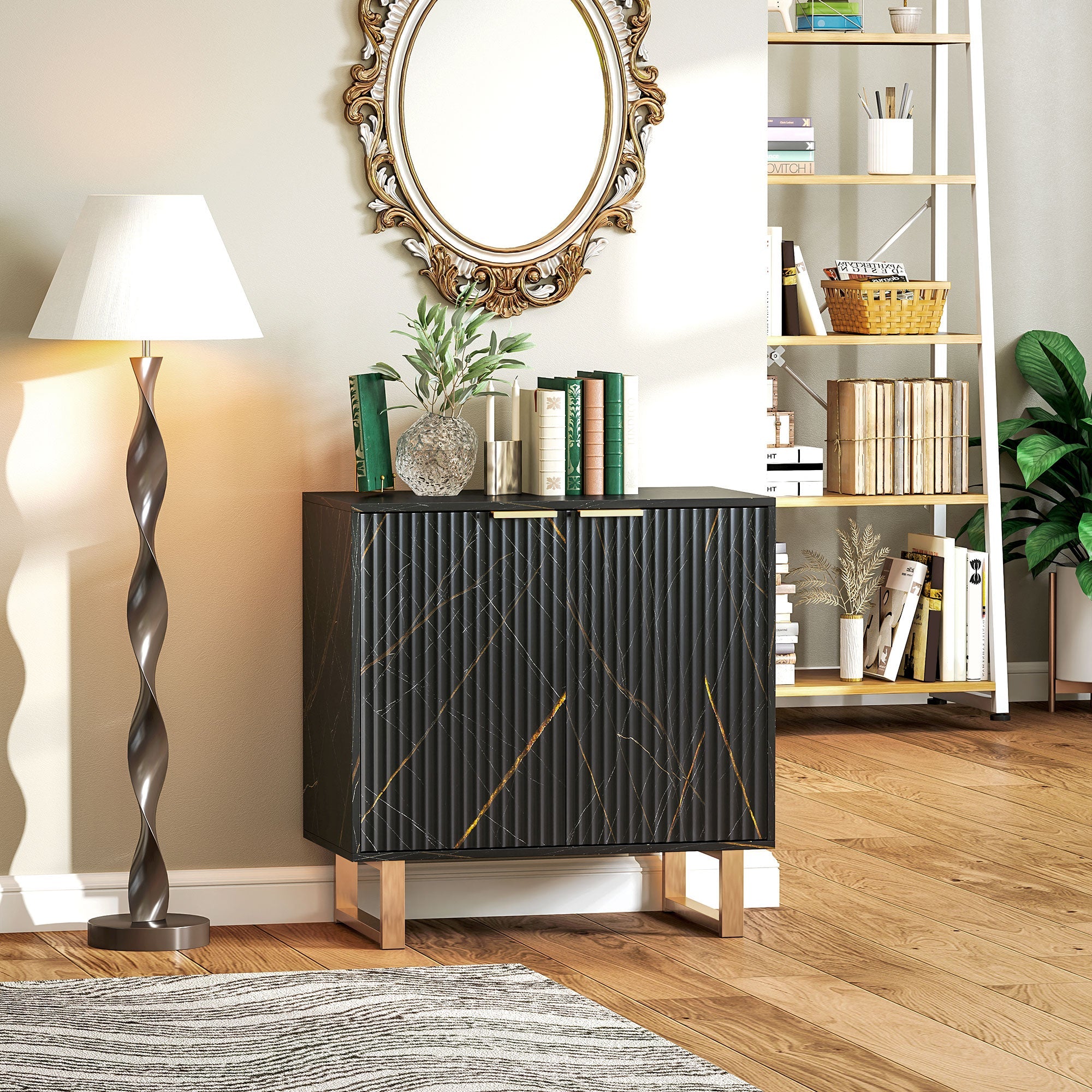 HOMCOM Elegant Storage Sideboard - Black/Gold-Tone 