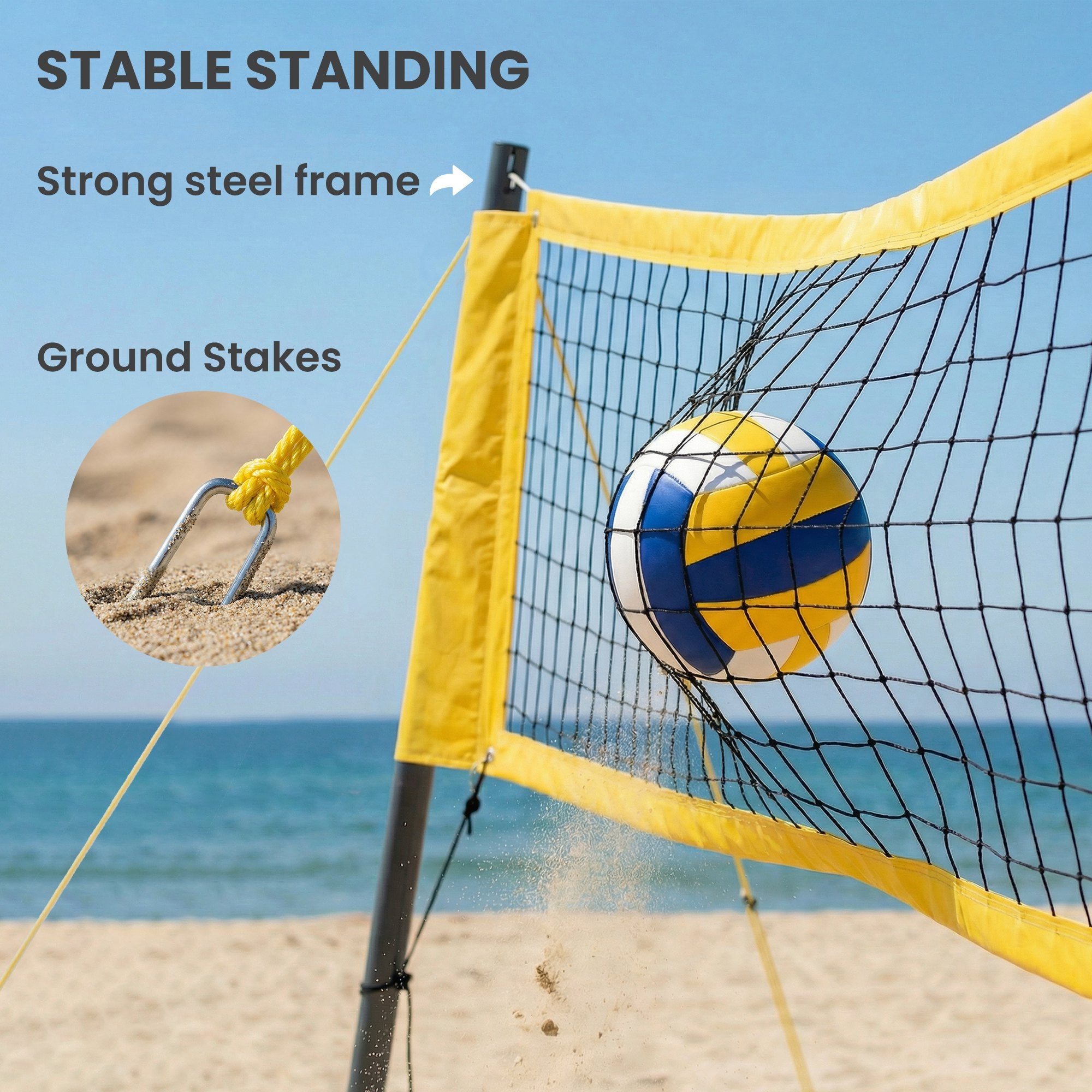 SPORTNOW Portable Volleyball Net Set with Adjustable Height Steel Poles, Volleyball, Boundary Line and Carrying Bag for Beach 