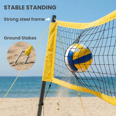 SPORTNOW Portable Volleyball Net Set with Adjustable Height Steel Poles, Volleyball, Boundary Line and Carrying Bag for Beach 