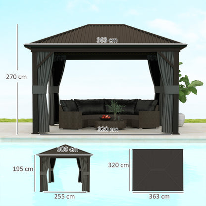 Outsunny 3.6 x 3(m) Aluminium Frame Hardtop Gazebo, with Accessories 