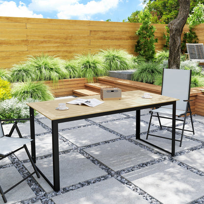 Outsunny Garden Dining Table, 175 x 78 x 75 cm Rectangle Outdoor Table for 6 People with Slatted Table Top, Metal Frame, for Balcony, Deck, Teak 