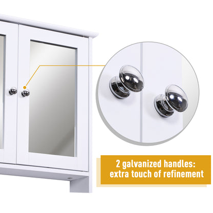 kleankin Wall-mounted Bathroom Cabinet Mirror Door Organiser Storage Shelves Living Room White 