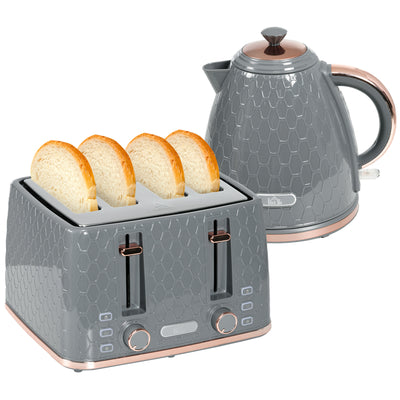 HOMCOM 1.7L 3000W Fast Boil Kettle & 4 Slice Toaster Set, Kettle and Toaster Set with 7 Browning Controls, Crumb Tray, Grey 