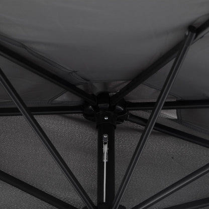 Outsunny 3(m) Half Parasol Semi Round Umbrella Patio Metal Frame Crank Handle for Balcony-- NO BASE INCLUDED, Grey 