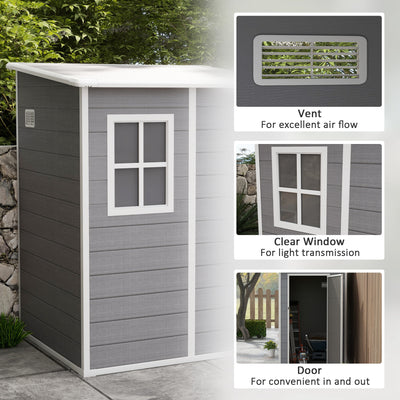 Outsunny 4'x5' Garden Storage Shed, Lean to Shed, Lockable Garden Shed with Window, Vent and Plastic Roof, Grey 