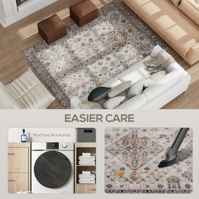 HOMCOM Vintage Area Rug, Non-Slip Washable Rug, Flannel Floor Carpet for Living Room, Bedroom, Dining Room, Home Office, 230 x 160 cm, Beige 