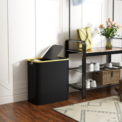 HOMCOM Double Laundry Basket With Lid, 80L Collapsible Laundry Hamper with Groove Handles, Washing Basket for Bathroom, Bedroom, Laundry Room, Black 