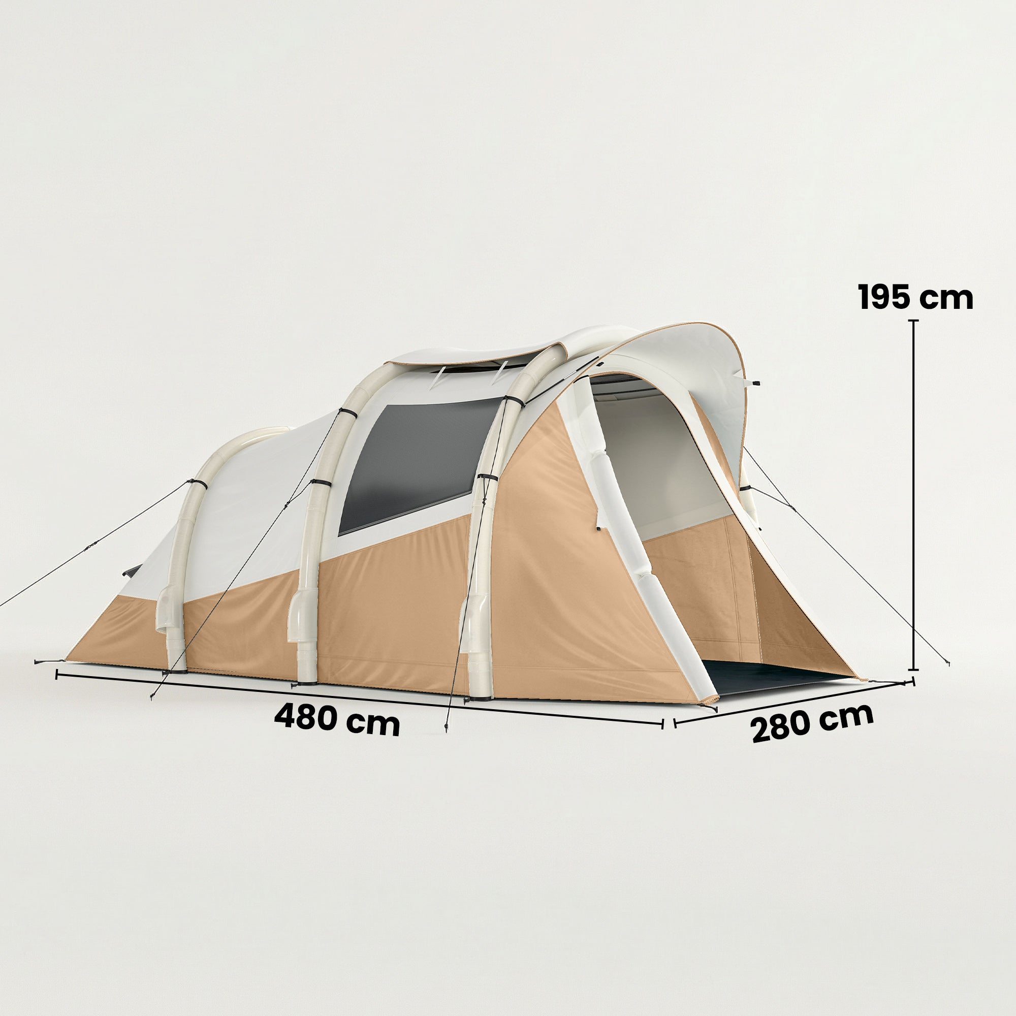 Outsunny Inflatable Camping Tent w/ Air Pump, Easy Setup 2-3 Person Blow Up Tent, Khaki 