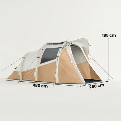 Outsunny Inflatable Camping Tent w/ Air Pump, Easy Setup 2-3 Person Blow Up Tent, Khaki 