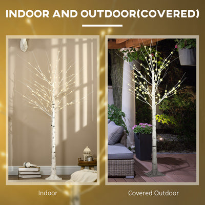 HOMCOM 6ft Artificial White Birch Tree Light with Warm White Pre-Lit LED Light for Indoor and Covered Outdoor Use 