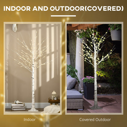 HOMCOM 6ft Artificial White Birch Tree Light with Warm White Pre-Lit LED Light for Indoor and Covered Outdoor Use 