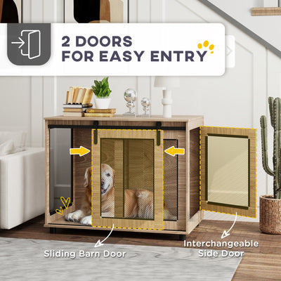 PawHut Dog Crate Furniture with Sliding Door for Large Dogs, 98 x 60 x 78cm, Walnut Brown 