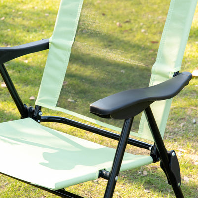 Outsunny Folding Garden Chairs Set of 2, 5-Position Recliner Camping Chair with High Back, All Weather Texteline Seat, Portable Outdoor Dining Chairs with Headrests for Patio, Picnic, Green 