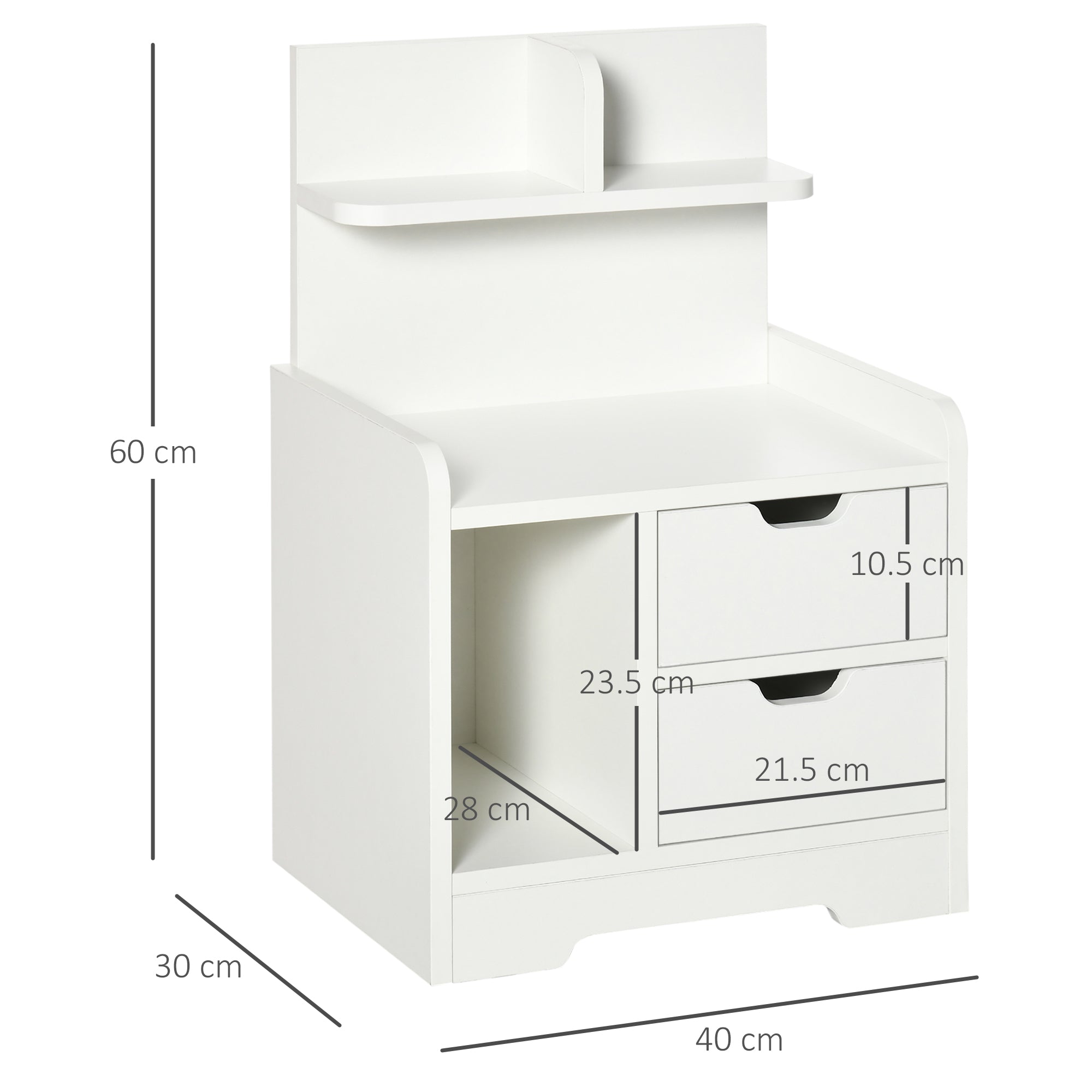 HOMCOM Bedside Table, Small Bedside Cabinet with 2 Drawers and Storage Shelves, Accent Table for Living Room, Bedroom, White 