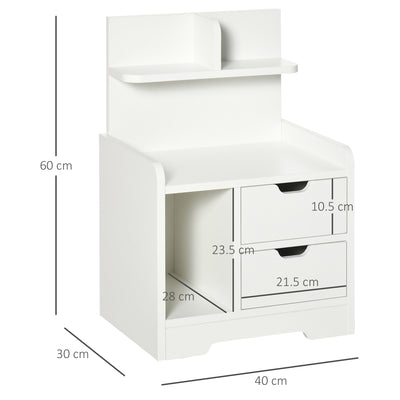 HOMCOM Bedside Table, Small Bedside Cabinet with 2 Drawers and Storage Shelves, Accent Table for Living Room, Bedroom, White 