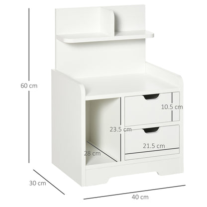 HOMCOM Bedside Table, Small Bedside Cabinet with 2 Drawers and Storage Shelves, Accent Table for Living Room, Bedroom, White 