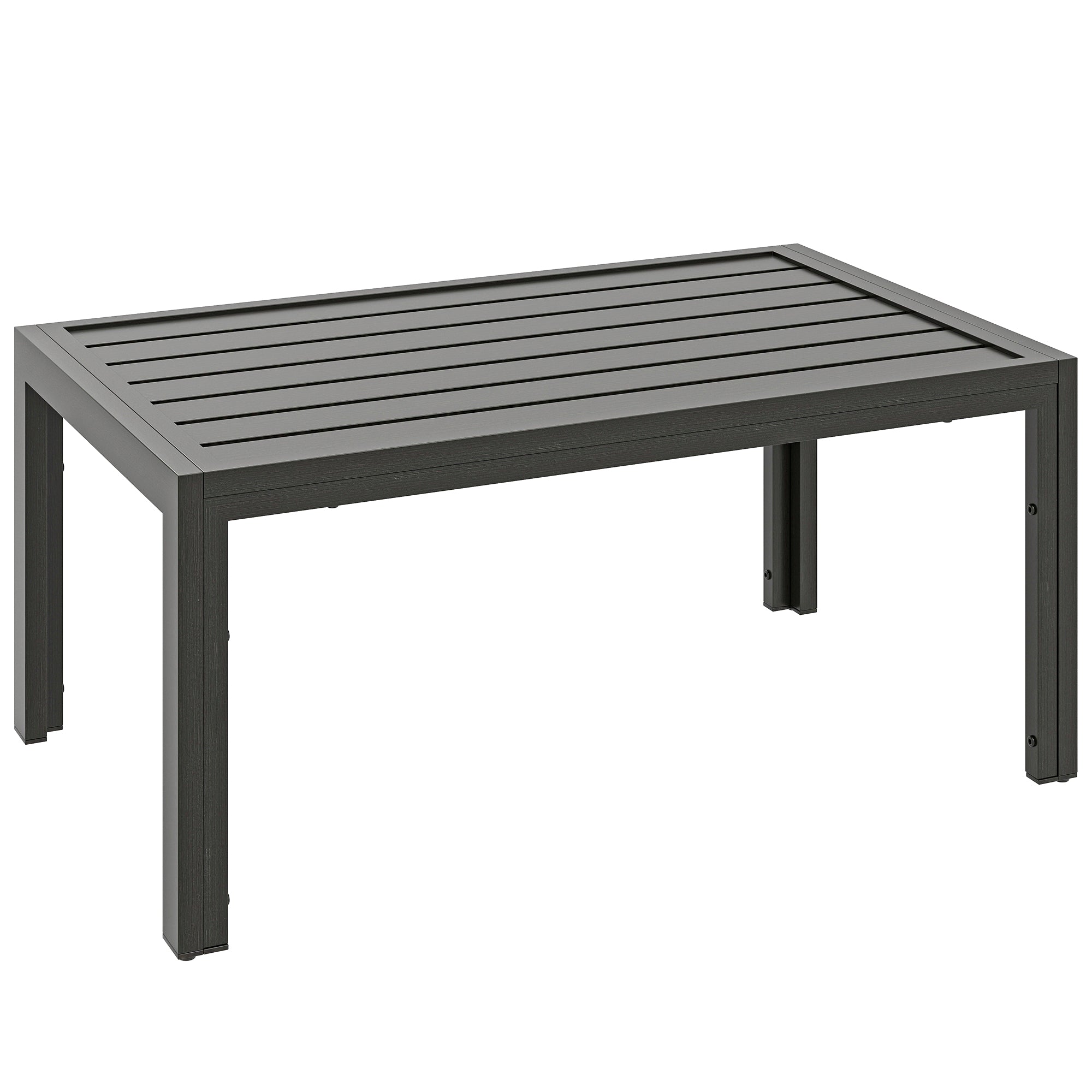Outsunny Outdoor Side Table, Rectangular Patio Coffee Side Table with Steel Frame and Slat Tabletop for Garden, Balcony, Grey 
