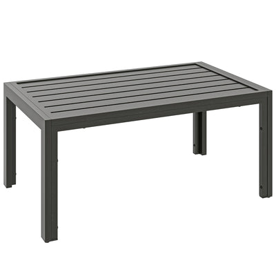 Outsunny Outdoor Side Table, Rectangular Patio Coffee Side Table with Steel Frame and Slat Tabletop for Garden, Balcony, Grey 